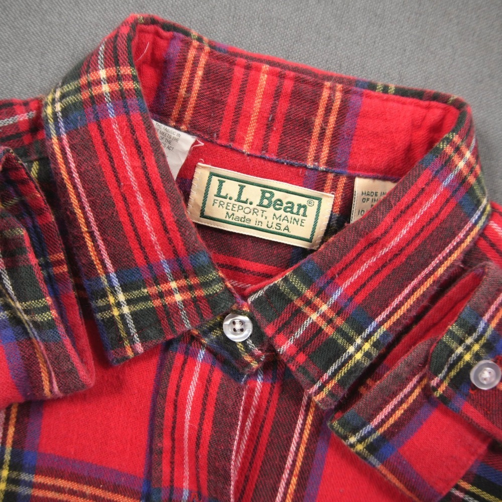 Vintage USA L.L. Bean Tartan Plaid Flannel Women L Shirt Cabin University Retro